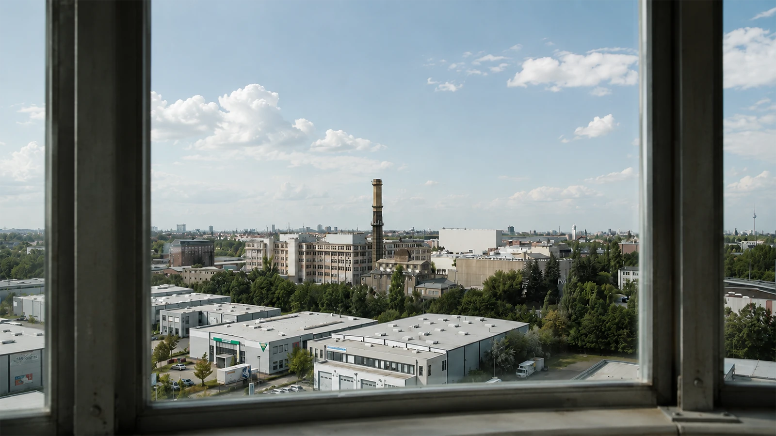 Blick aus dem 6. Obergeschoss des GODU über Berlin-Tempelhof Richtung Ost
